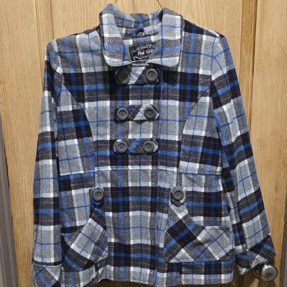 Plaid Double-Breasted Jean Jacket